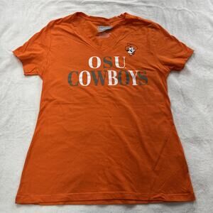 Oklahoma State University OSU Cowboys T Shirt Womens Size Medium Orange V Neck